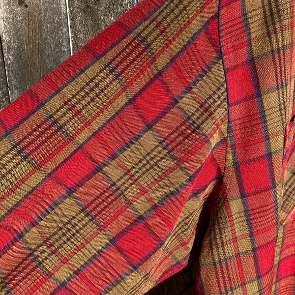 Vintage Red Ochre Plaid Shirt Flannel Lumberjack Work Shirt John Blair - Picture 5 of 14